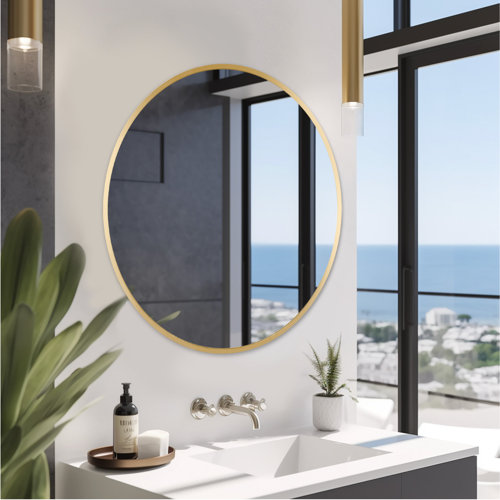 Ebern Designs Wall Mounted Round Mirror With Aluminum Alloy Frame